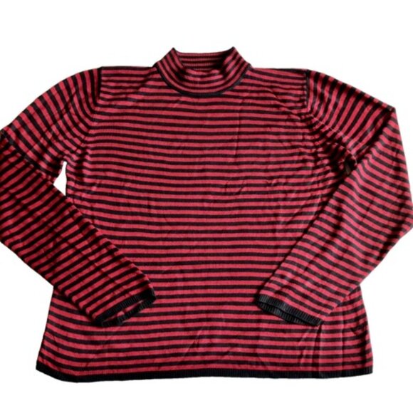 Sag Harbor Women’s Size Large Red & Black Striped Long Sleeve Top Shirt - Picture 1 of 6